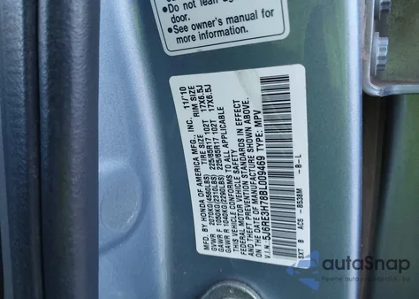 2011 Honda Cr-V Ex-L from USA, damaged, VIN 5J6RE3H78BL009469